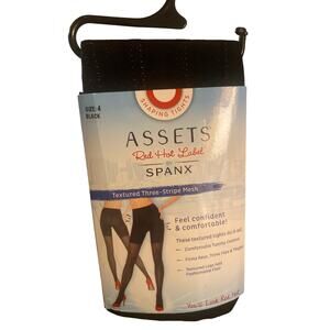 SPANX Assets Red Hot Label Black Tights Textured Three Stripe Mesh Size 4
